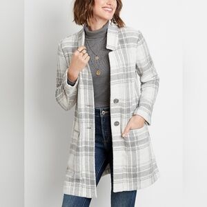 Maurices Gray Plaid Button Front Cardigan Coat Size: Small